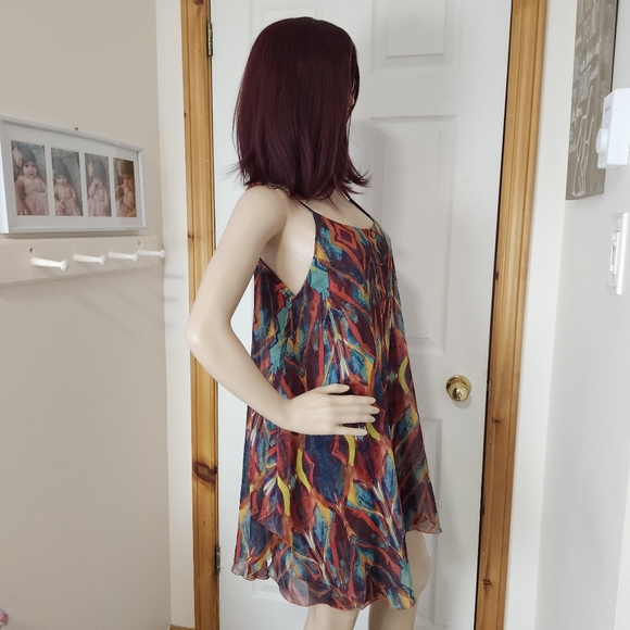 Alice + Olivia Rhi Tiered Hem Tank Dress Tribal Diamond  boho mini slip dress S - Picture 7 of 17